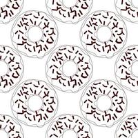 Vector  seamless pattern illustration of donuts in line art brown color  on a white background