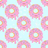 Vector  seamless pattern illustration of donuts in pink glaze  on a light blue background.