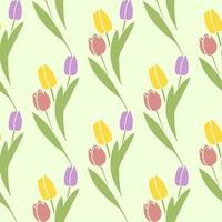 Vector Seamless pattern tulips green color, Botanical Floral Decoration Texture. Wallpaper Background,