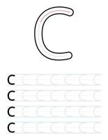 Tracing uppercase letter c worksheet for kids vector