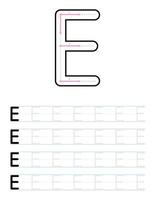 Tracing uppercase letter e worksheet for kids vector