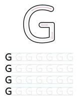 Tracing uppercase letter g worksheet for kids vector