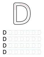 Tracing uppercase letter d worksheet for kids vector