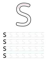 Tracing uppercase letter s worksheet for kids vector