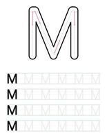 Tracing uppercase letter m worksheet for kids vector