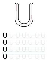 Tracing uppercase letter u worksheet for kids vector