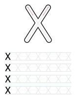 Tracing uppercase letter x worksheet for kids vector