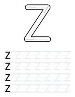 Tracing uppercase letter z worksheet for kids vector