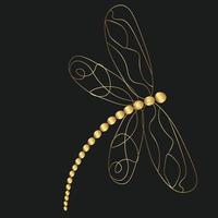 Gold elegant dragonfly isolated on black background vector