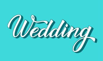 Hand written calligraphy lettering Wedding with brush. Three-dimensional letters on blue background. Easy to edit vector template