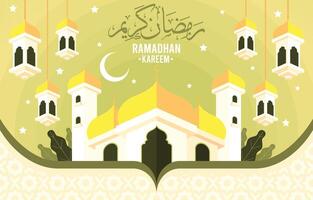 Ramadhan Mosque and Lantern in Flat Design vector