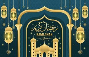 Mosque and Lantern Background in Gradient Color vector