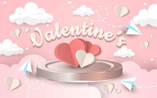 Valentines day and podium with paper style vector