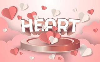 Heart 3d text special valentines day with paper style vector