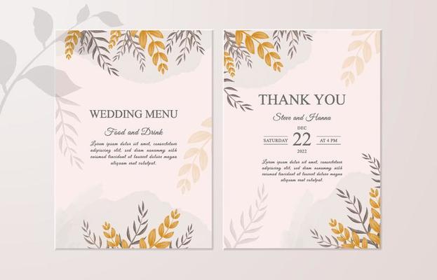 Wedding invitation menu and thank you