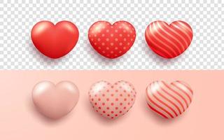 Beautiful red and pink hearts realistic with transparent background