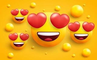 3d emoticon smiling face with heart eyes vector