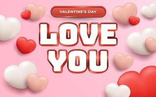 Love you editable text effect with realistic hearts vector