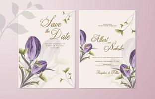 Double sided wedding invitation with purple flower vector