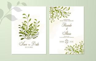 Floral wedding invitation template set with leaves vector