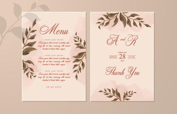 Wedding invitation menu with thank you