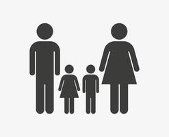 icono de vector familiar. pictograma de padre, madre, hijo e hija