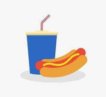 Ilustración de vector de diseño plano de comida rápida. icono de perrito caliente y bebida