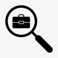 Search job icon. Vector illustration isolated on white background. Briefcase and magnifying glass sign