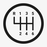 Six speed manual gear shift icon. Six gear manual transmission shift vector symbol. Automotive parts