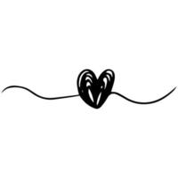 Tangled grungy round scribble hand drawn heart with thin line, divider shape. Vector illustration Isolated on white background.