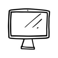 Hand drawn monitor. cartoon computer screen. doodle vector illustration.