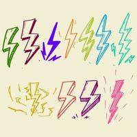 set of hand drawn vector doodle electric lightning bolt symbol sketch illustrations. thunder symbol doodle icon .