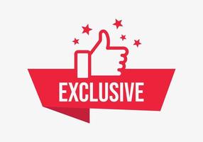 Exclusive label icon. Vector illustration. Red vector banner with thumbs up and stars.