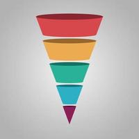 Vector illustration of five step colorful funnel diagram on gray background