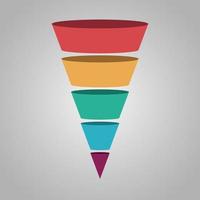Vector illustration of five step colorful funnel diagram on gray background