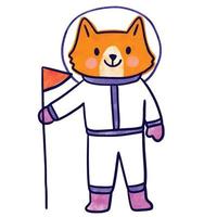 Watercolor cartoon cute spaceman fox vector. vector