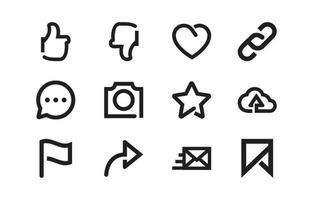 conjunto de iconos de esquema de reacciones y acciones de redes sociales vector