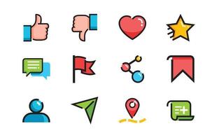 conjunto de iconos coloridos de reacciones y acciones de redes sociales vector