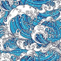 Japan Sea Waves Ukiyo-e Seamless Pattern vector