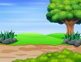 Nature scene with big tree on the field vector