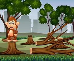 Deforestation scene with monkey and timber illustration vector