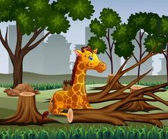 Deforestation scene with giraffe in drought illustration vector