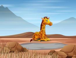 Cartoon giraffe drought in dry land vector