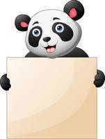 Cute a panda holding blank sign with both hands vector