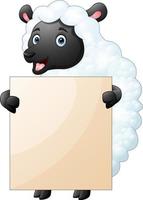 Funny sheep holding blank sign with both hands vector