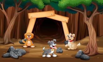 Cartoon a pet animals in front the cave vector