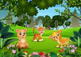 Wild animal playing in the jungle vector