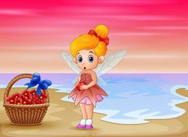 Cute little love fairy standing on the beach vector