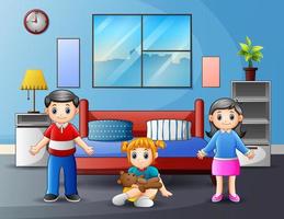 familia con padres e hijos en la ilustración del dormitorio vector