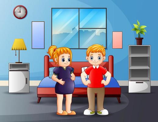 Illustration of a happy pregnant couple at room
